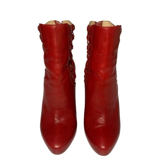 Christian Louboutin Aziboot 100 Red Leather Cutout Ankle Boots Size 37 EU 7 US - Picture 2 of 11